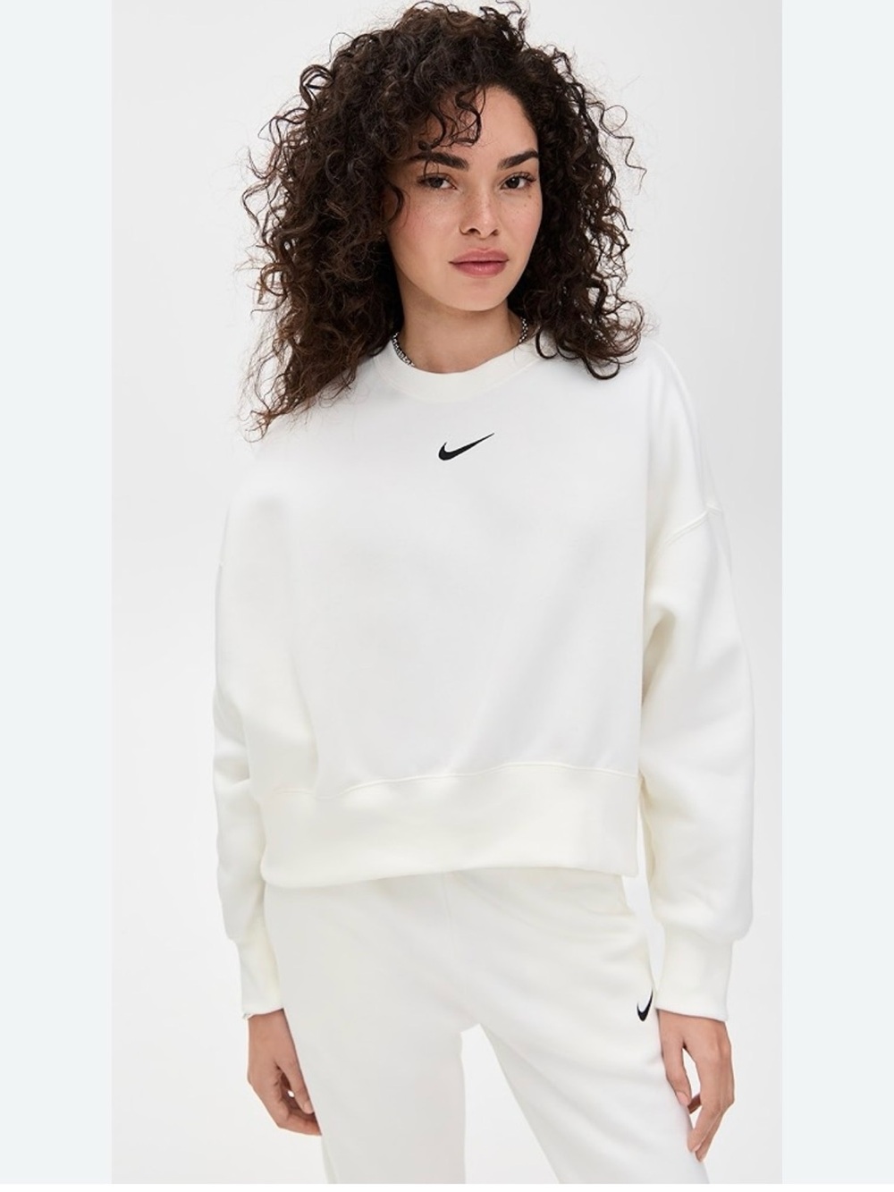 Nike Phoenix Fleece Oversized Cropped Crewneck Sweatshirt - Small - Sail White